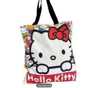 Hello Kitty Canvas Tote Bag Double Handle Reusable NWT